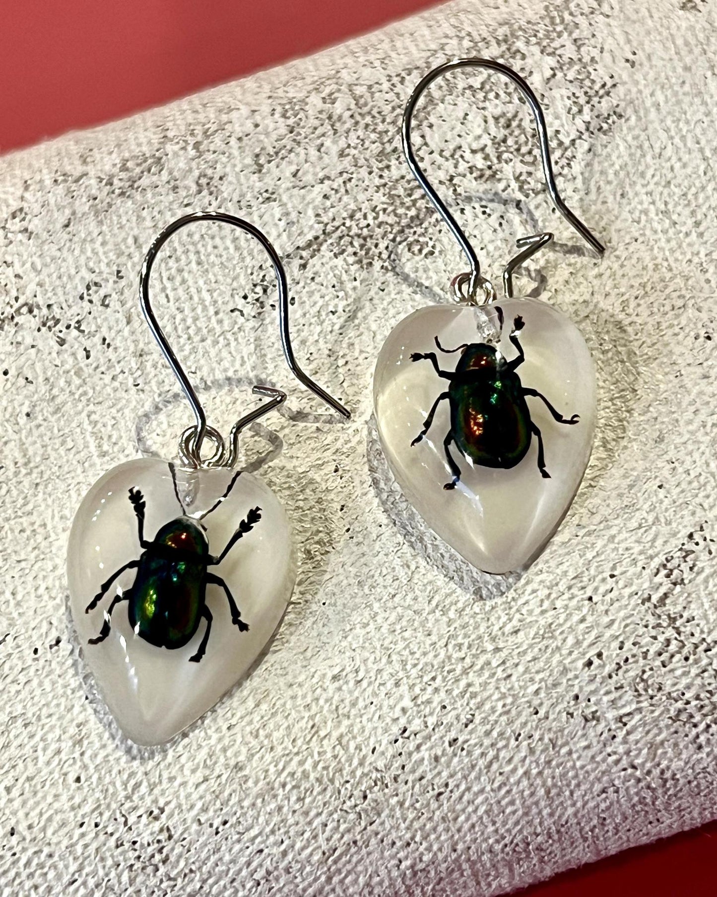 Pajaro Negro Beetle Heart-Shaped Earrings