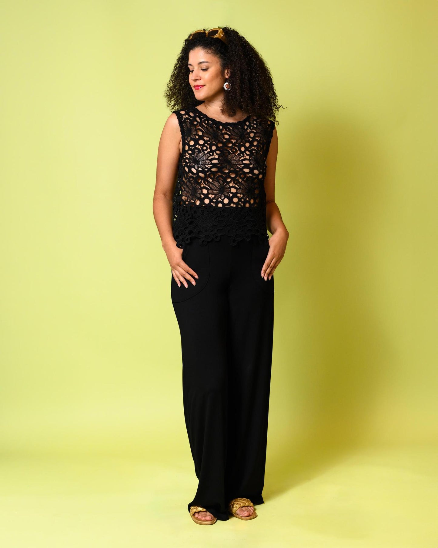 Squasht Flora Shell Top in Solid Black Lace - SALE - Size XS, Small - Final Sale