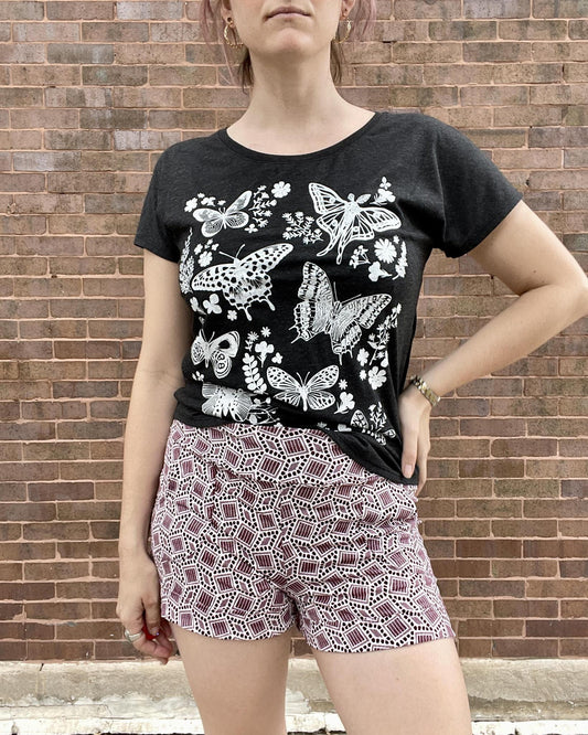 Mad Love Black Dolman Top with Moths & Butterflies