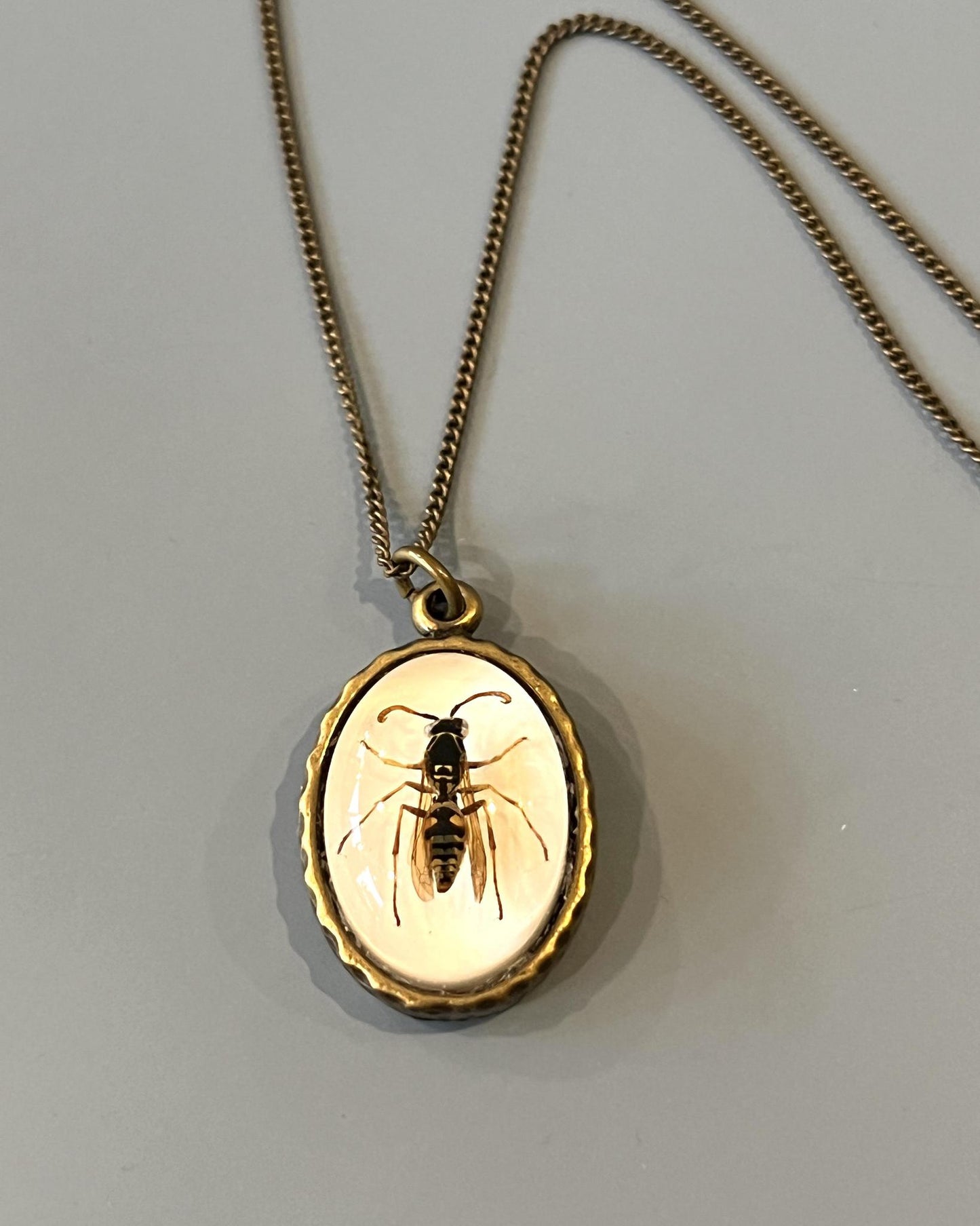 Pajaro Negro Large Brass Oval Hornet Pendant Necklace