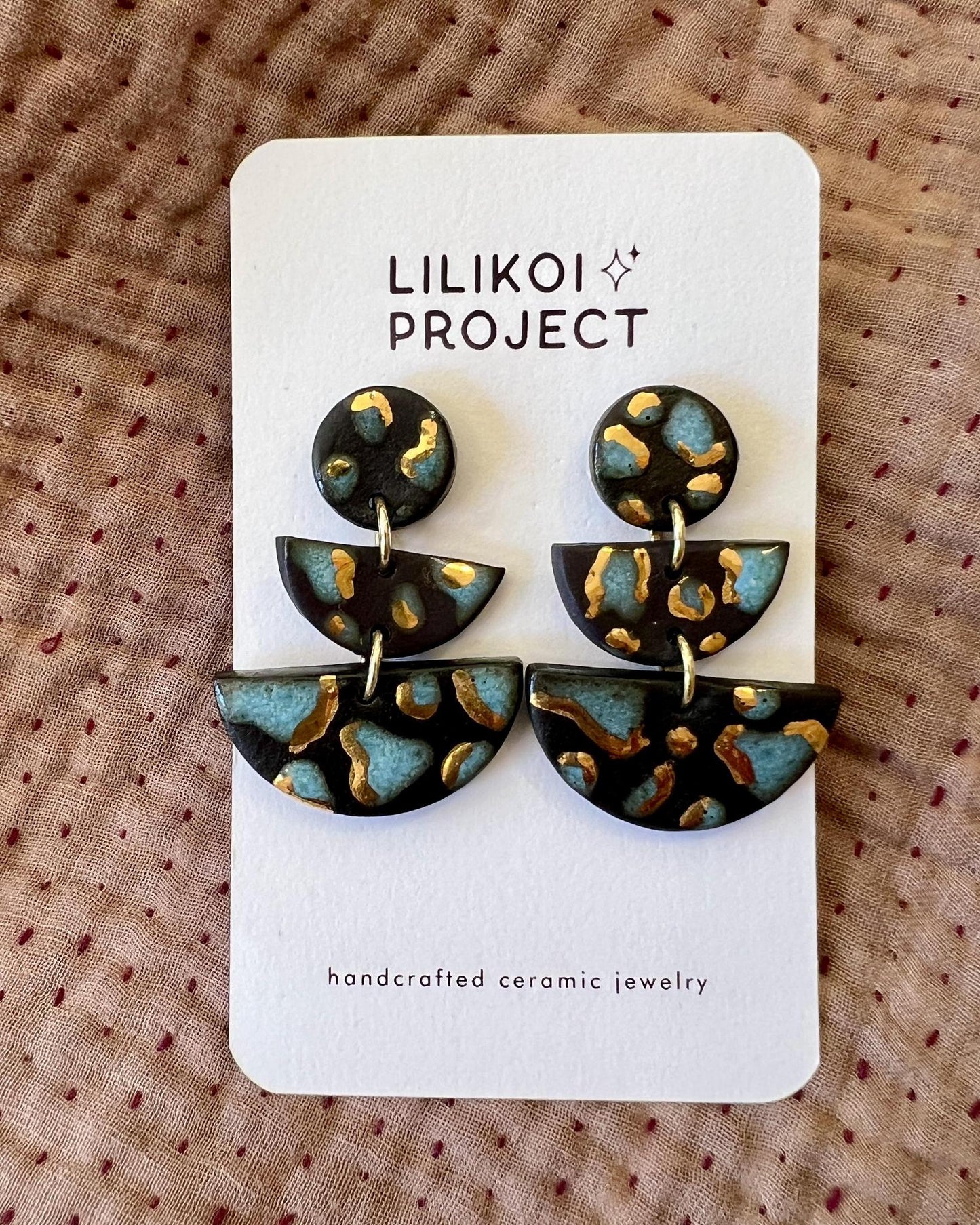 Lilikoi Project Shadow Stack Earrings Blue Drip on Black Porcelain