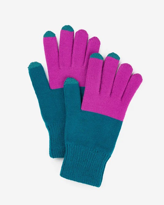 Verloop Color Block Touchscreen Gloves in Magenta and Teal