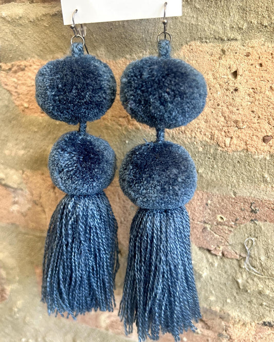 SWIETstuff Large Pom Pom Earrings Dusty Blue
