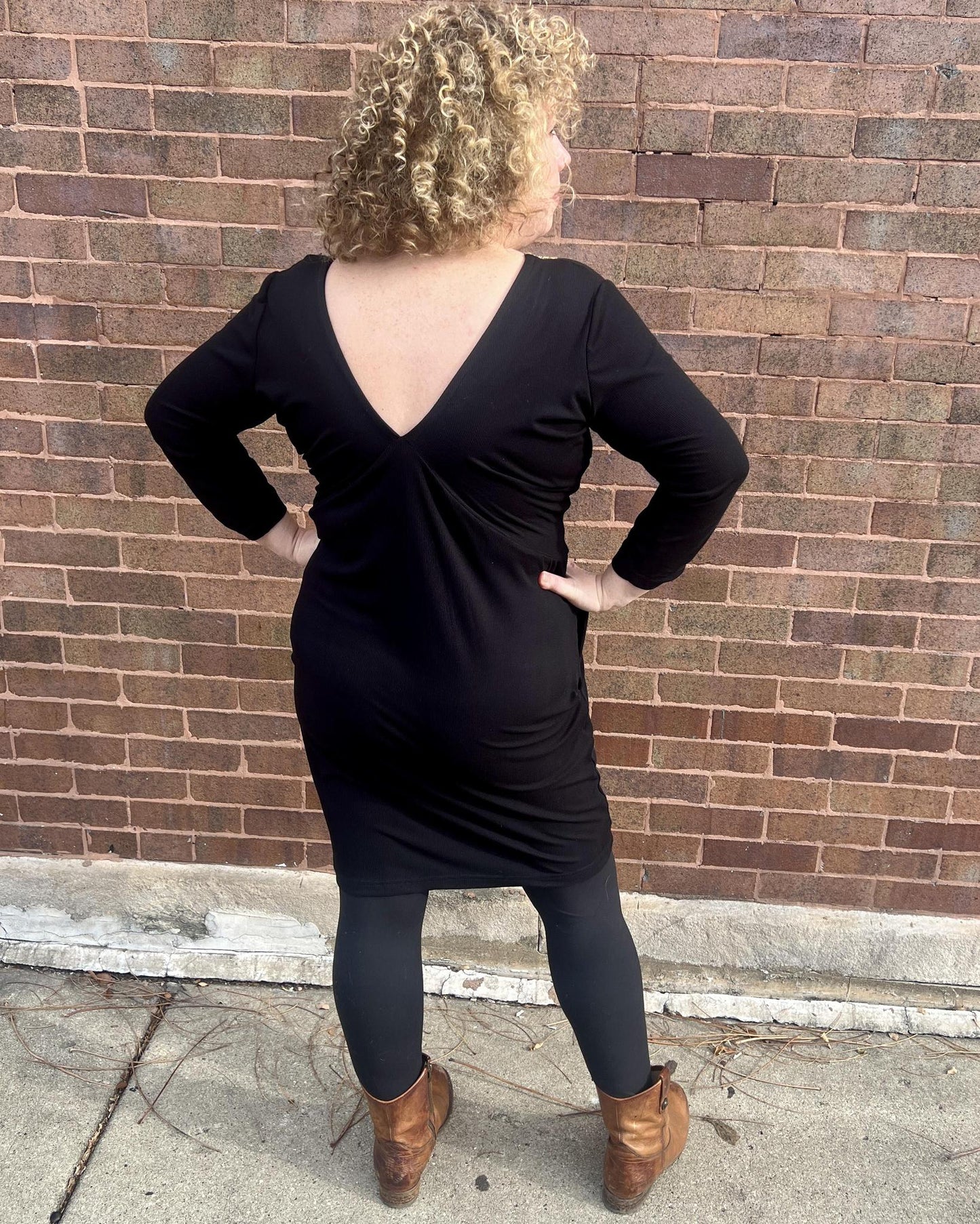 Squasht Drea Draped Dress in Black with Sage & Gold Vintage Trim