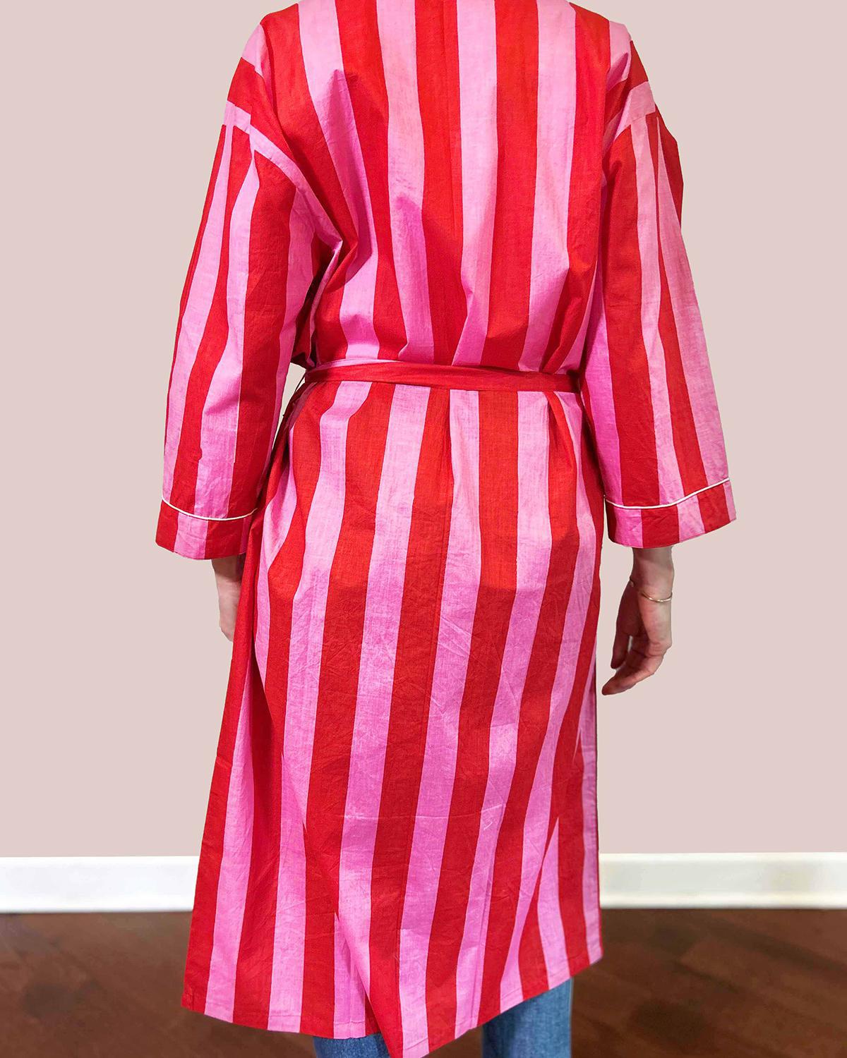 Txtile Lightweight Cotton Robe - Wild Poppy Stripe Print