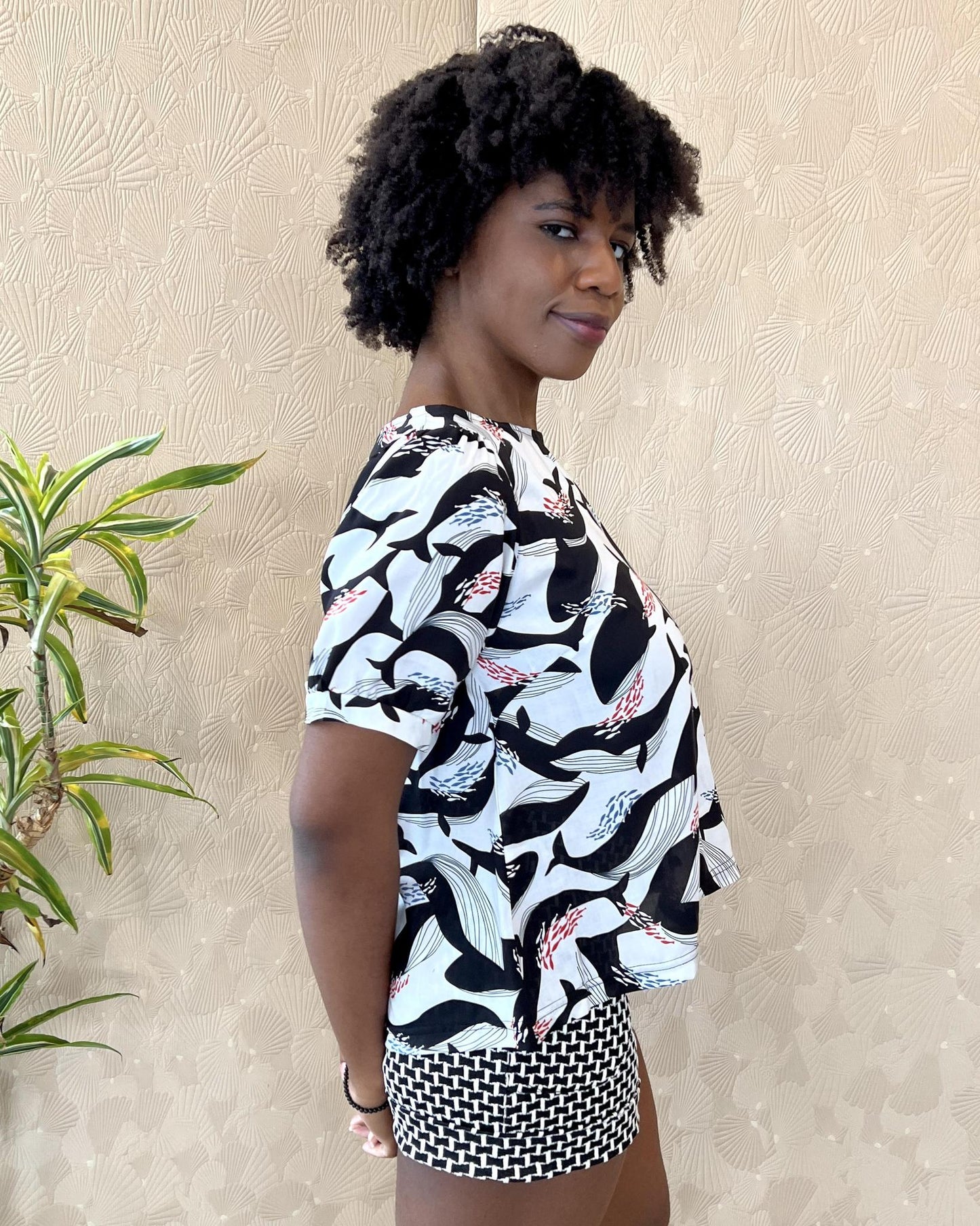 Squasht Puff Sleeve Top in Whales