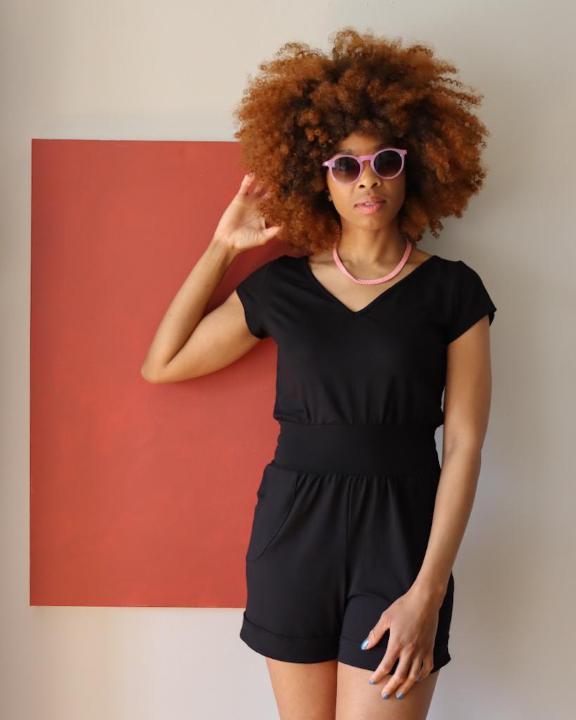 Squasht Shorts Romper in Solid Black
