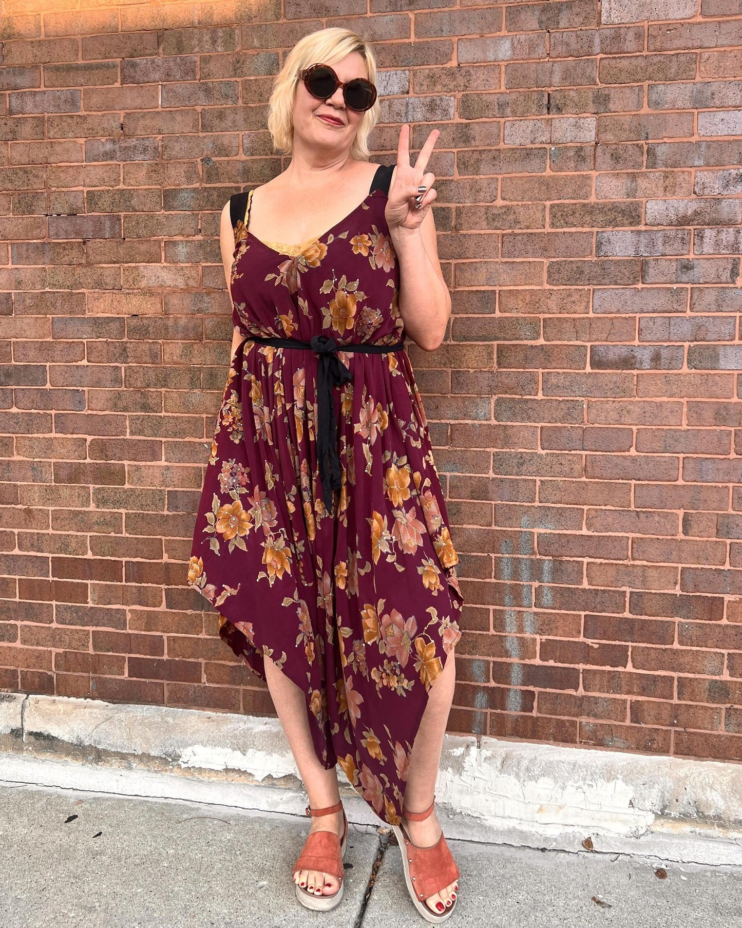 Indie Ella Zatanna Boho Silk Jumpsuit in Burgundy Floral