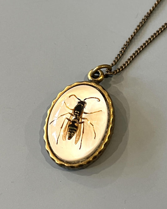 Pajaro Negro Large Brass Oval Hornet Pendant Necklace