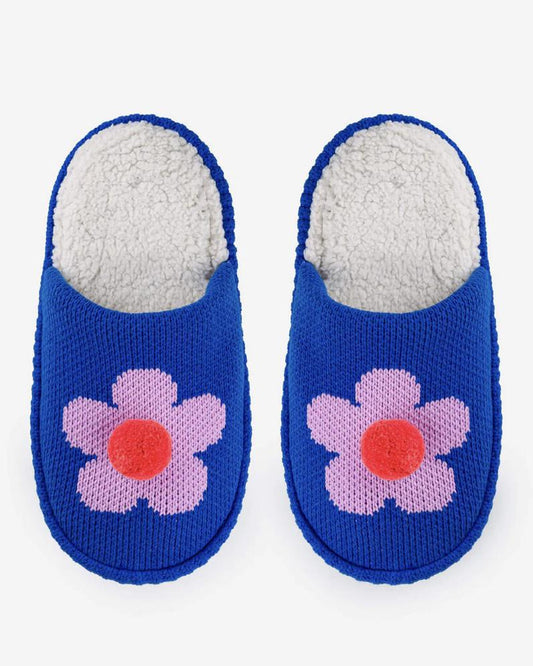 Verloop Flower Pom Slide Slippers in Cobalt