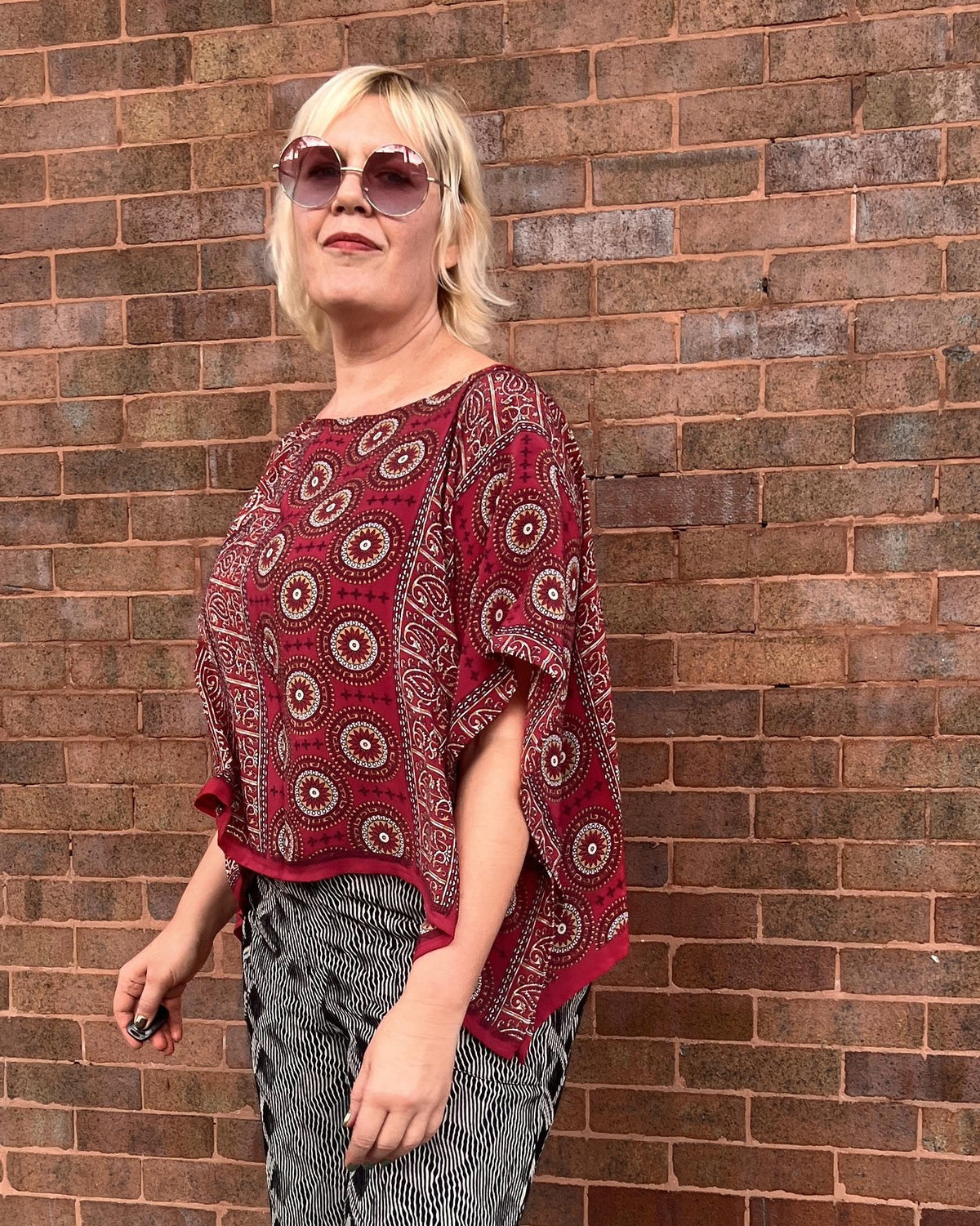 Indie Ella Tessa Flowy Silk Top in Rosy Pink Bandana