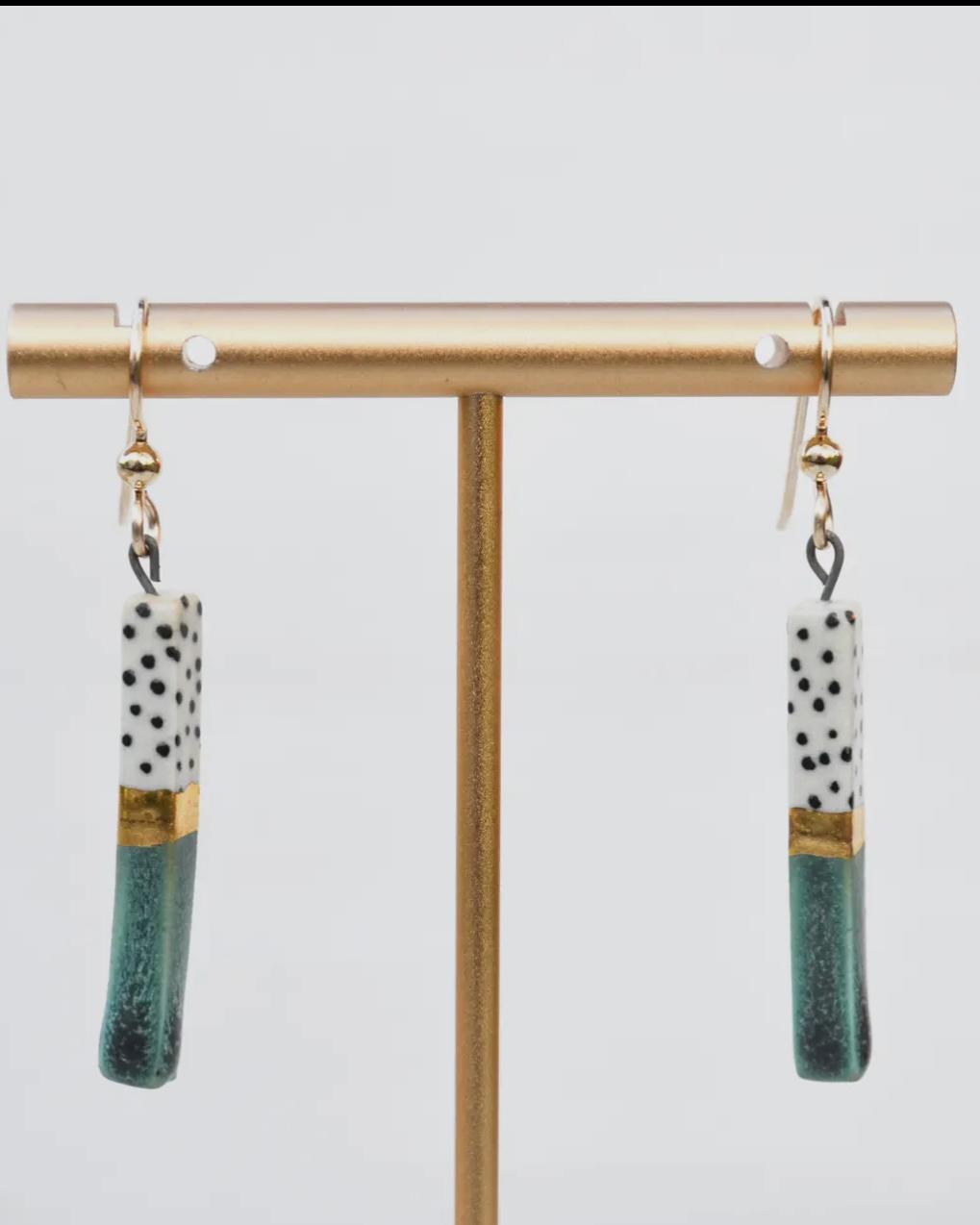Lilikoi Project Porcelain Bar Earrings Dotted Sage Green