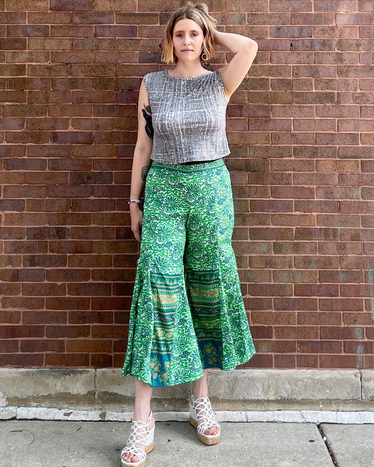 Indie Ella Marlee Silk Flared Pants In Mint Green Medium/Large