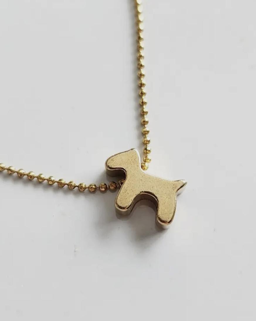 Sara Sela Brass Puppy Dog Charm Necklace