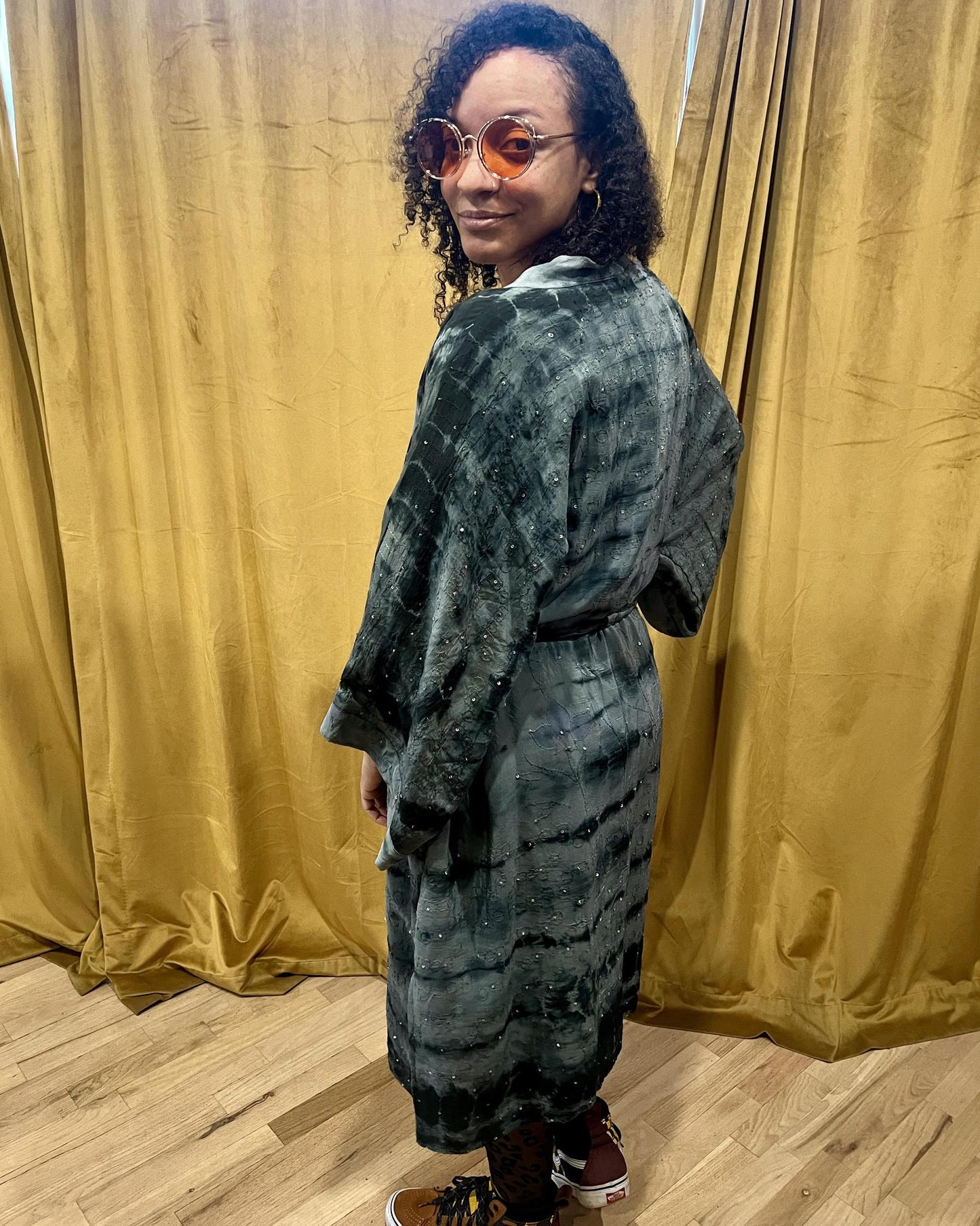 Indie Ella Double Flannery Lined Crepe Silk Kimono in Twilight Dreams