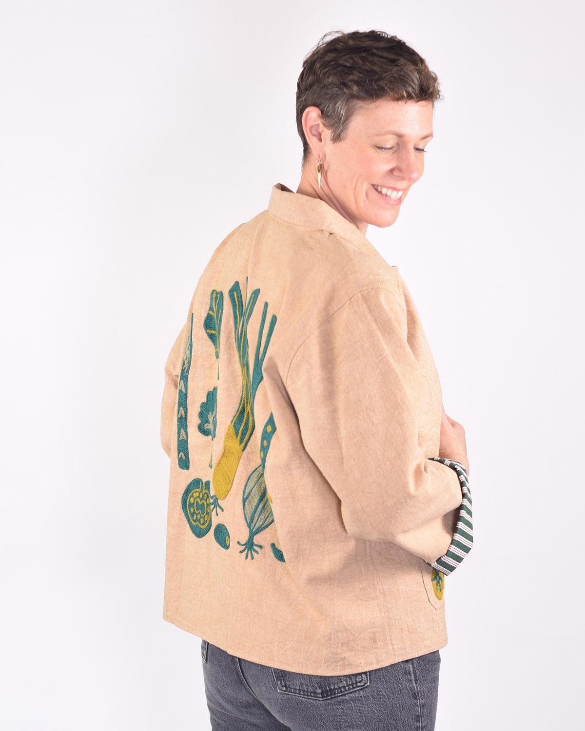 Txtile Dusty Taupe Lightweight Garden Motif Canvas Embroidered Jacket