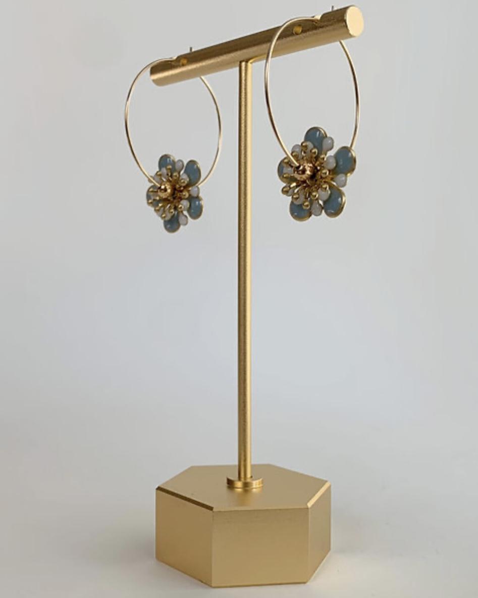 caliLOVESchi 14k Gold Hoops - Blue Daisy