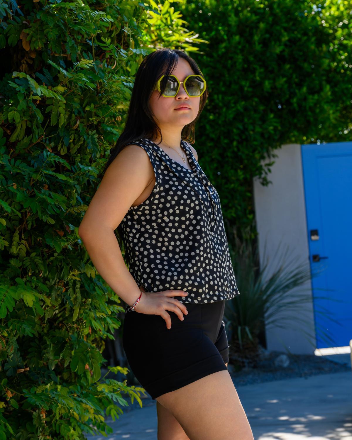 Squasht 70s Collared Tank in Black Polka Dots w/ Polka Dot Collar & Bow