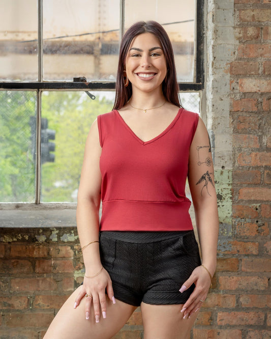 Squasht Sleeveless Ballet Top in Solid Persimmon