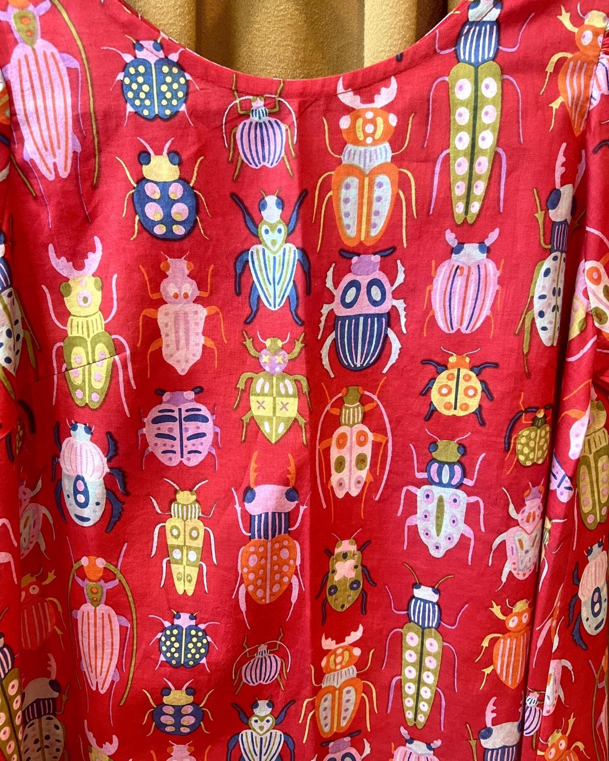Squasht Puff Sleeve Top in Red Bug Print