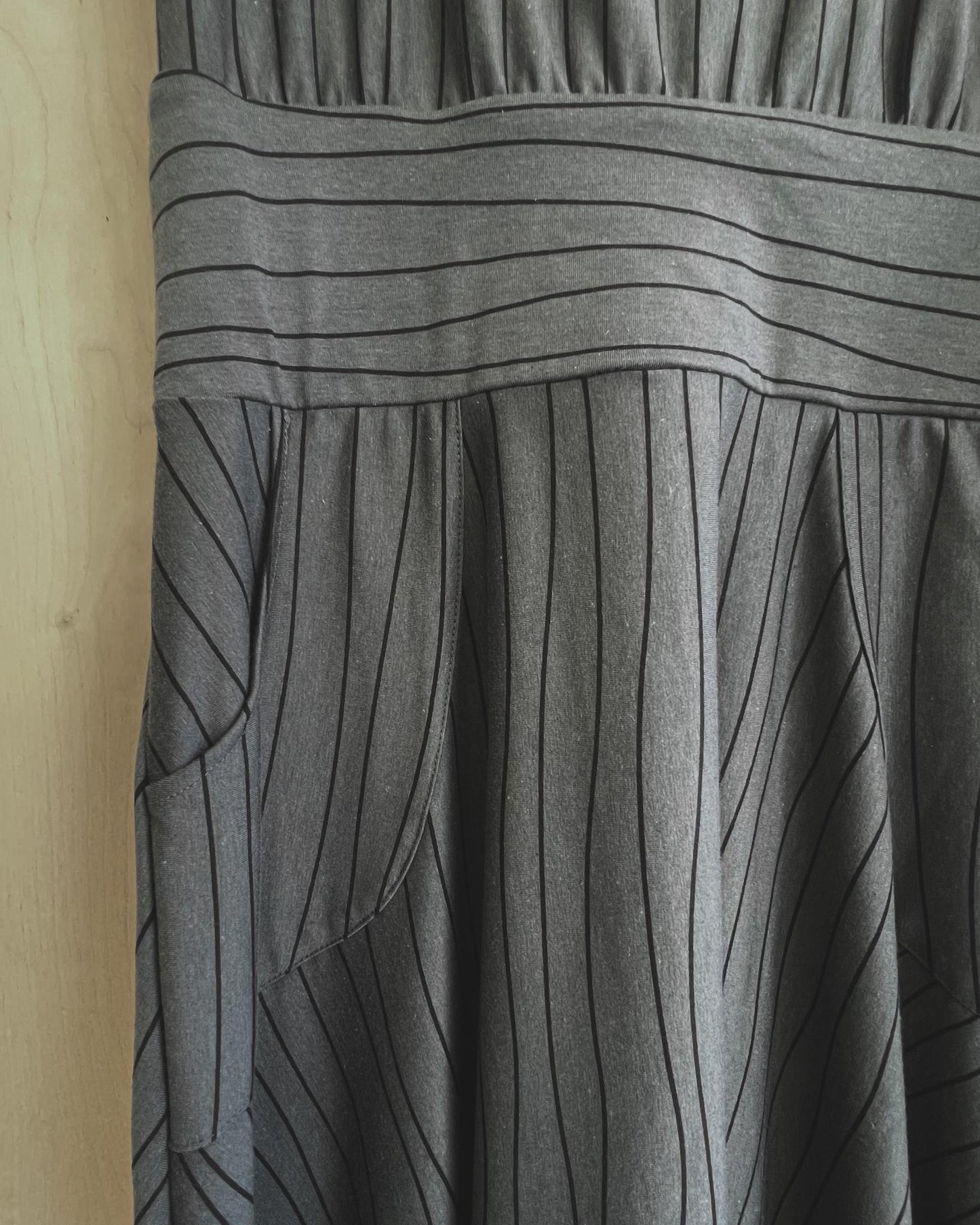 Squasht Petal Sleeve Dress in Gray Lines Print