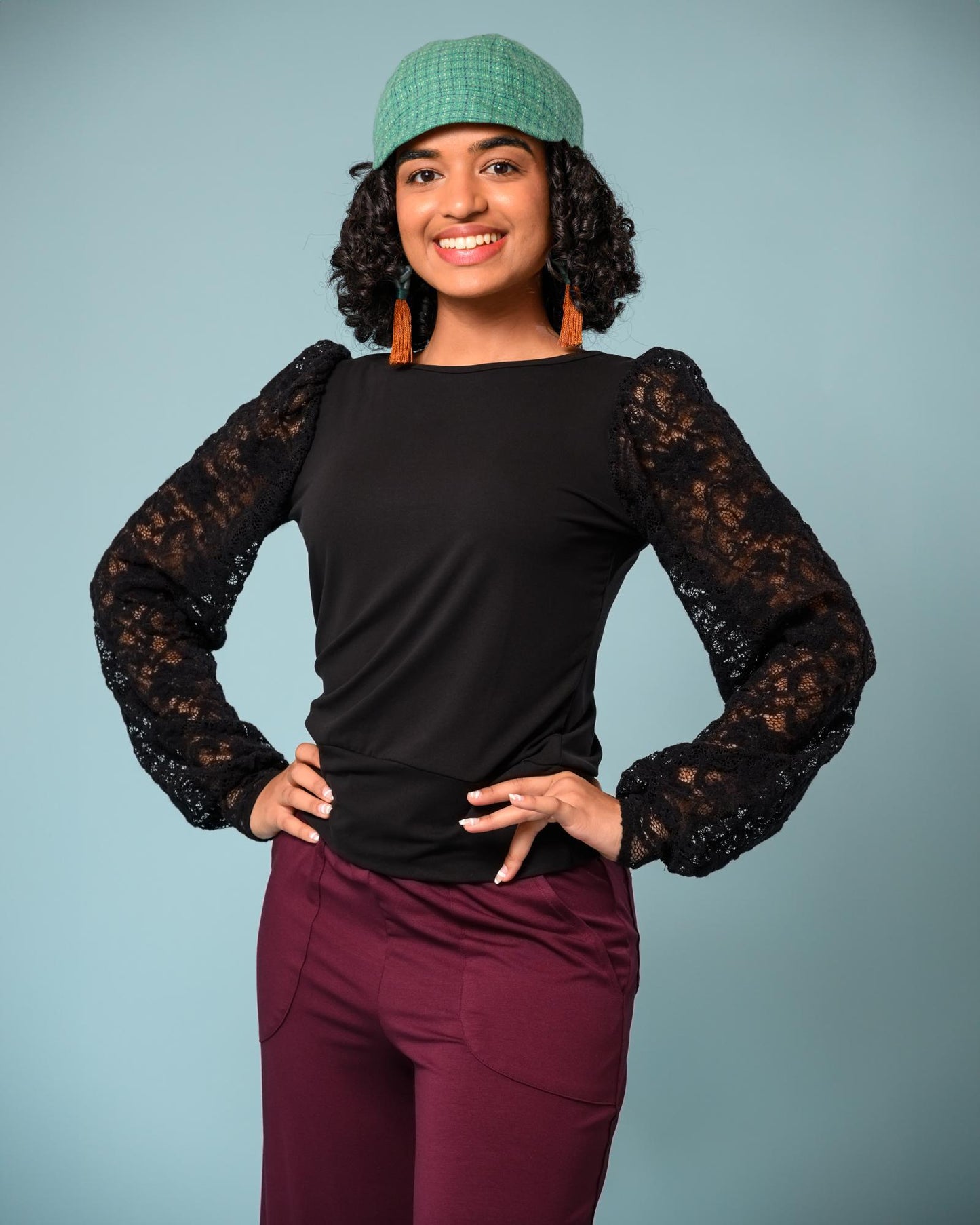 Squasht Roxie Top in Black with Floral Lace Sleeve