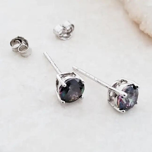 Sosie Designs Silver CZ Round Stud Earrings Mystic