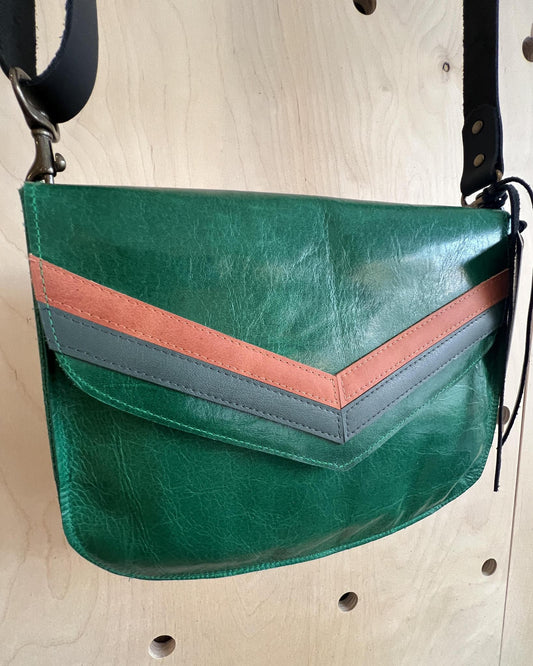 Vallente Leather Chevron Handbag - Vibrant Green Leather w/ Complimentary Chevrons