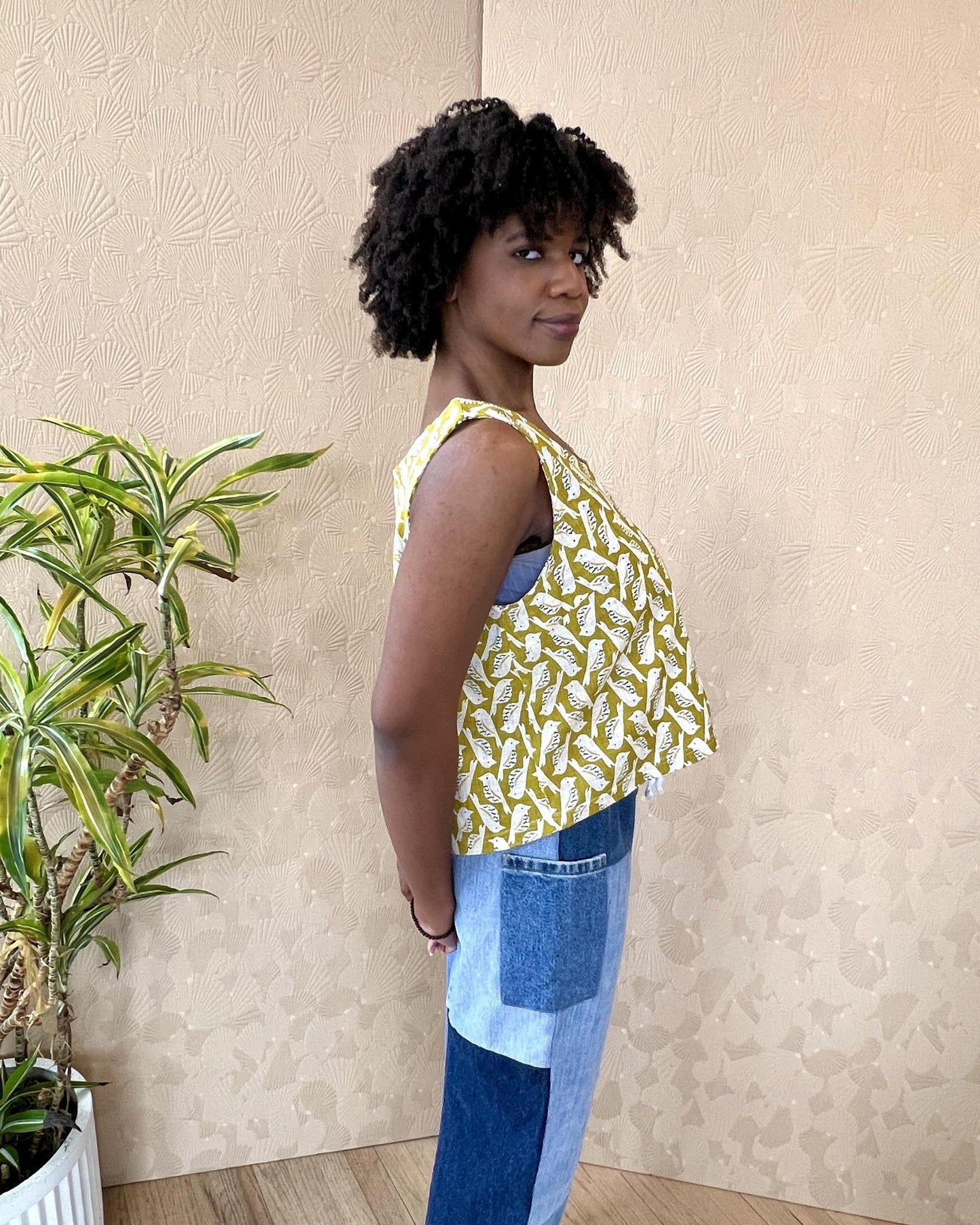 Squasht Tank Top in Chartruese Bird Print