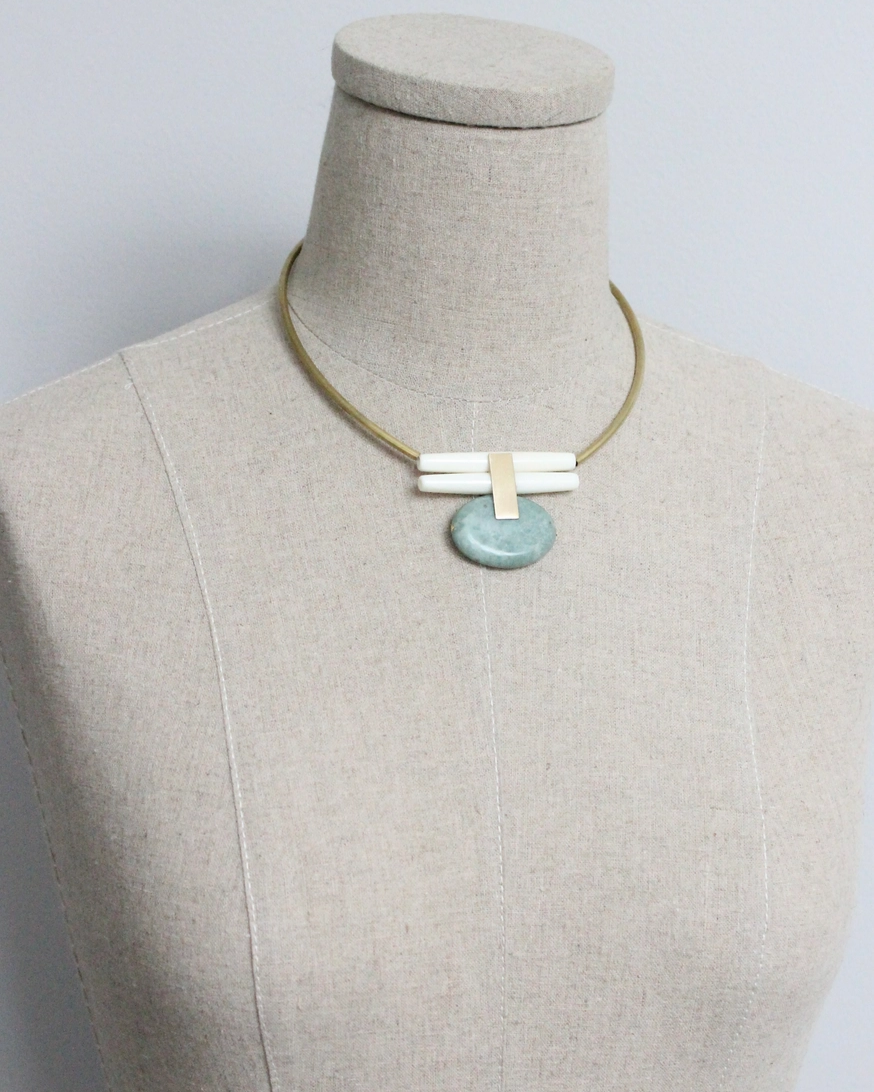 David Aubrey Green Jasper and Brass Art Deco Necklace