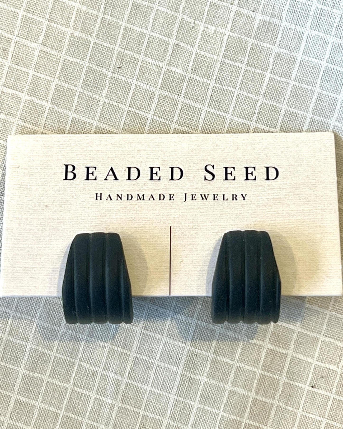Beaded Seed by Ronea Riley Earrings - Black Ridged Hoops