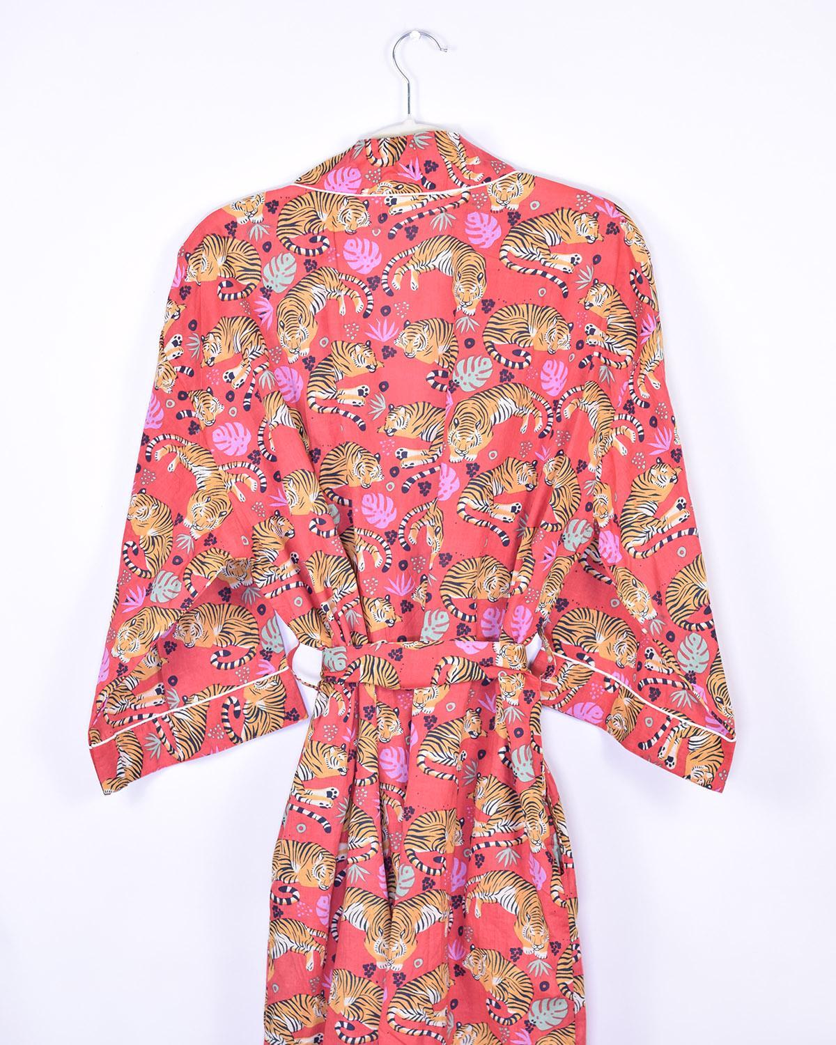Txtile Lightweight Cotton Robe - Sleeping Tigers in Red