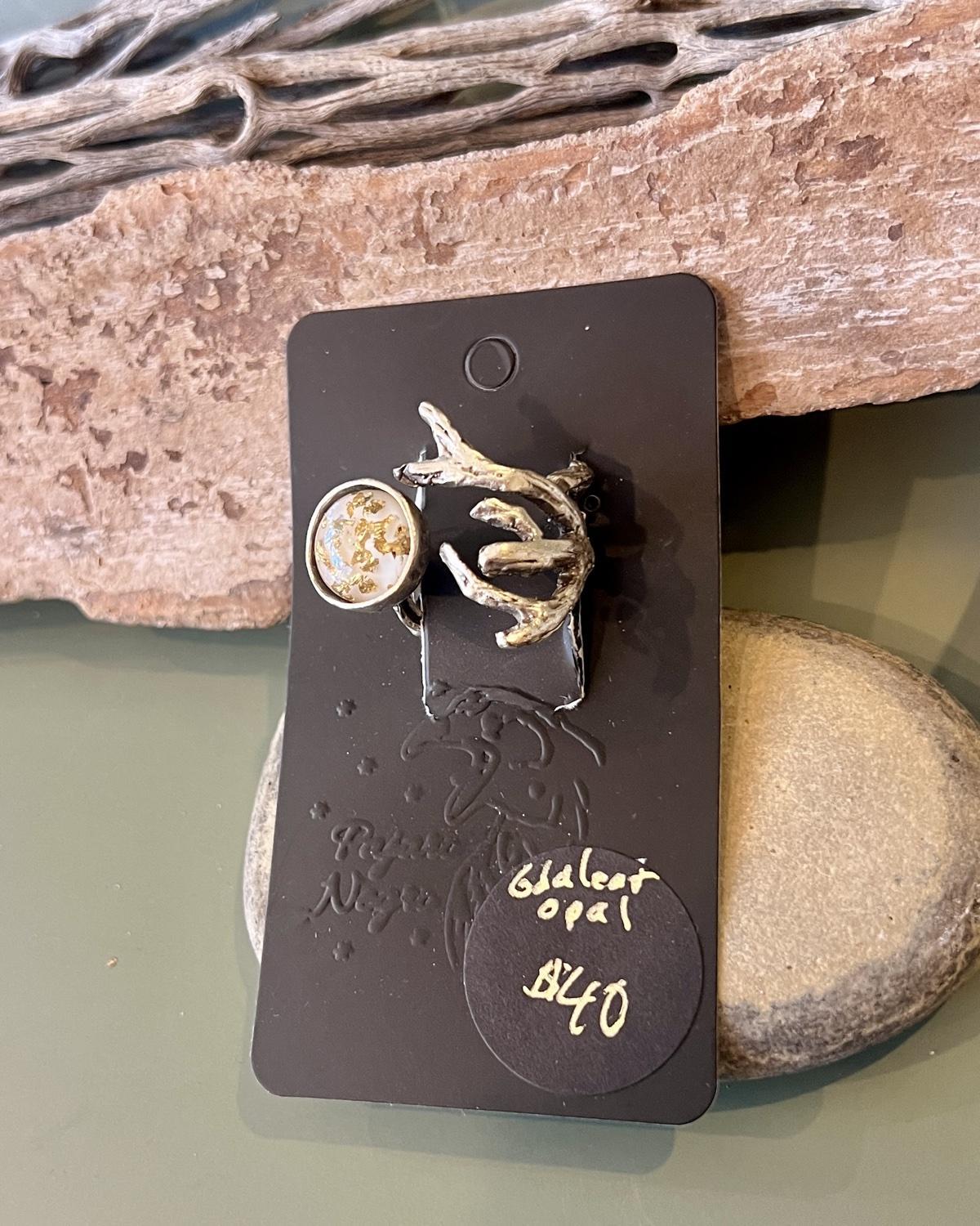 Pajaro Negro Gold Leaf Opal Ring with Branch Detailing - Choose White or Blue