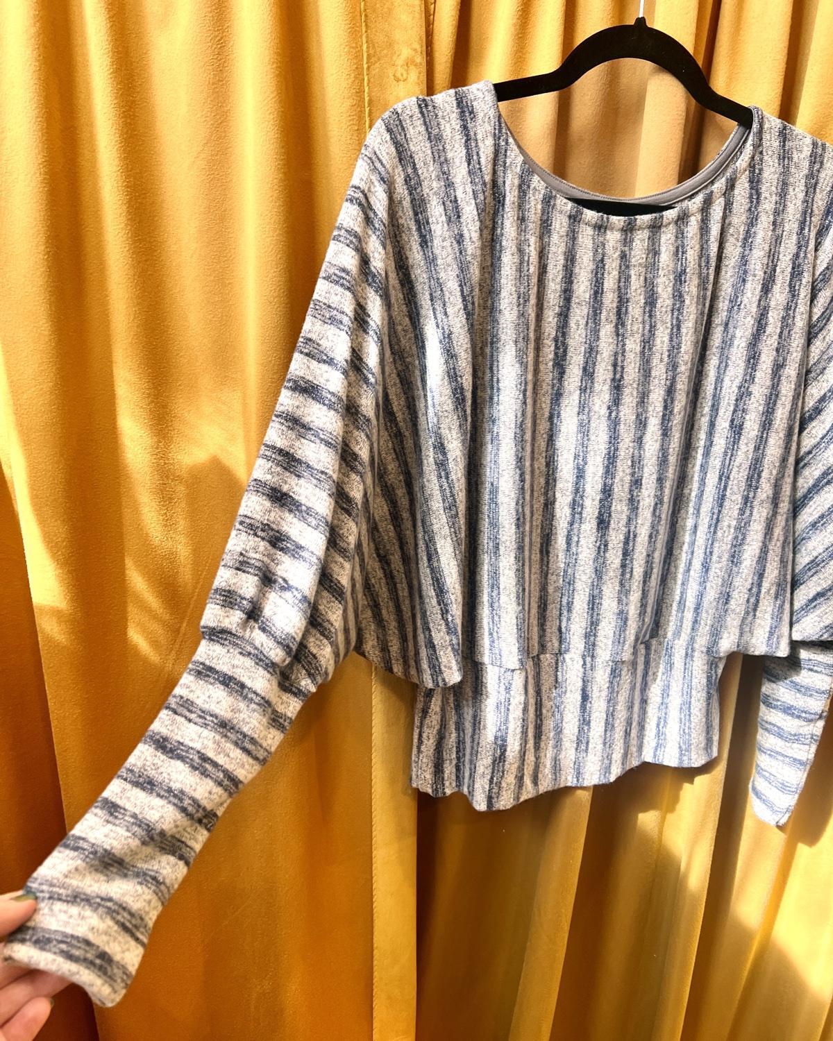 Squasht Batwing Sweater in Lightweight Light Gray and Blue Stripes