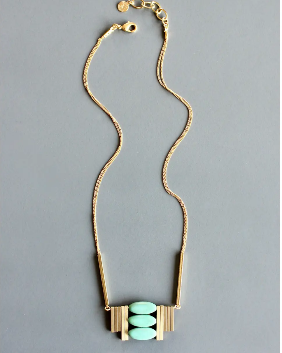 David Aubrey Turquoise and Brass Art Deco Necklace