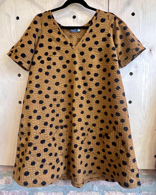 PRE-ORDER Squasht Winifred Dress Caramel with Black Dots Cotton Ripple