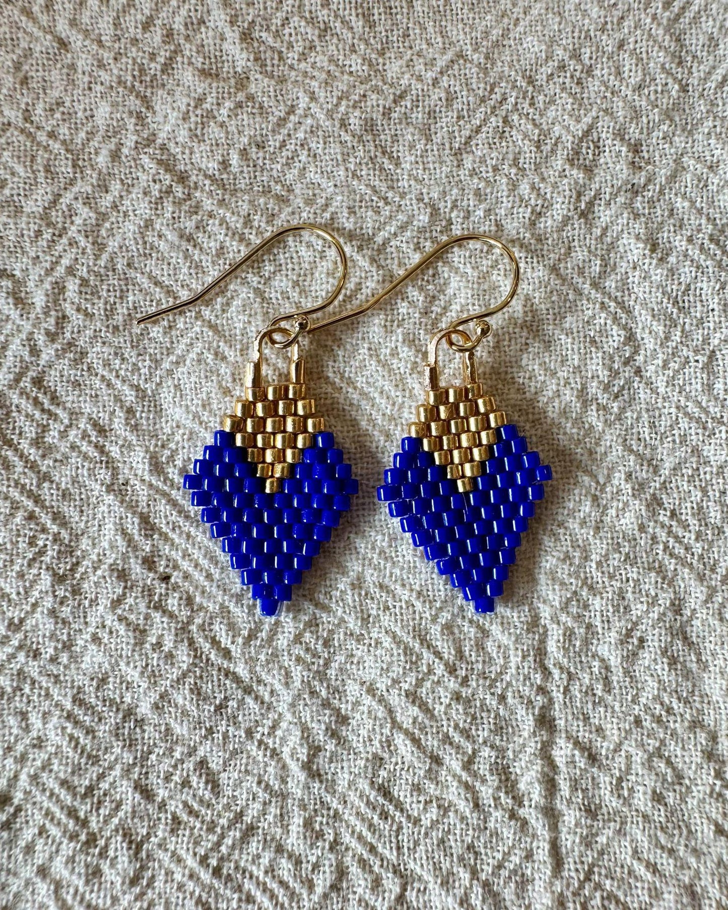 SV Beads Japanese Beaded Diamond Earrings in Cobalt Blue & Gold