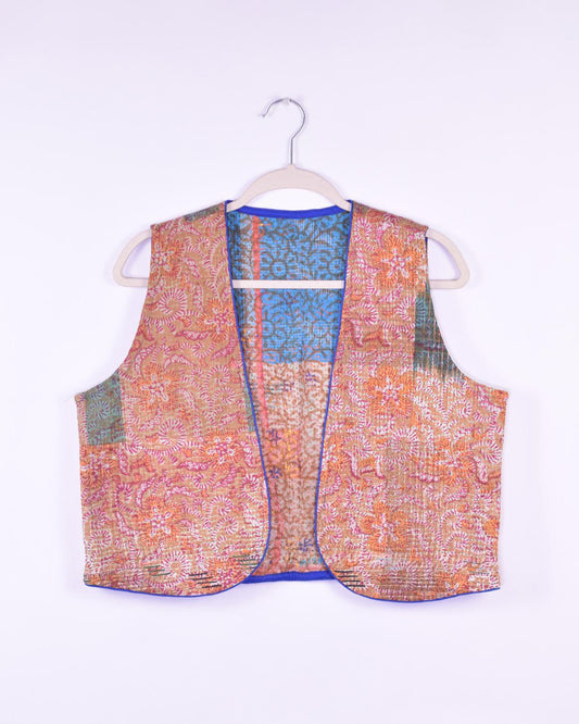 Txtile Maddie Quilted Reversible Patchwork Kantha Quilt in Orange Crush