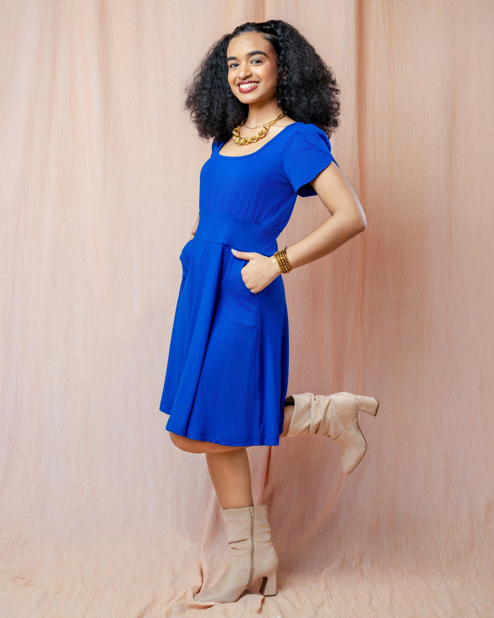 Squasht Petal Sleeve Dress in Sapphire Blue Small Squasht Petal Sleeve Dress in Sapphire Blue Small