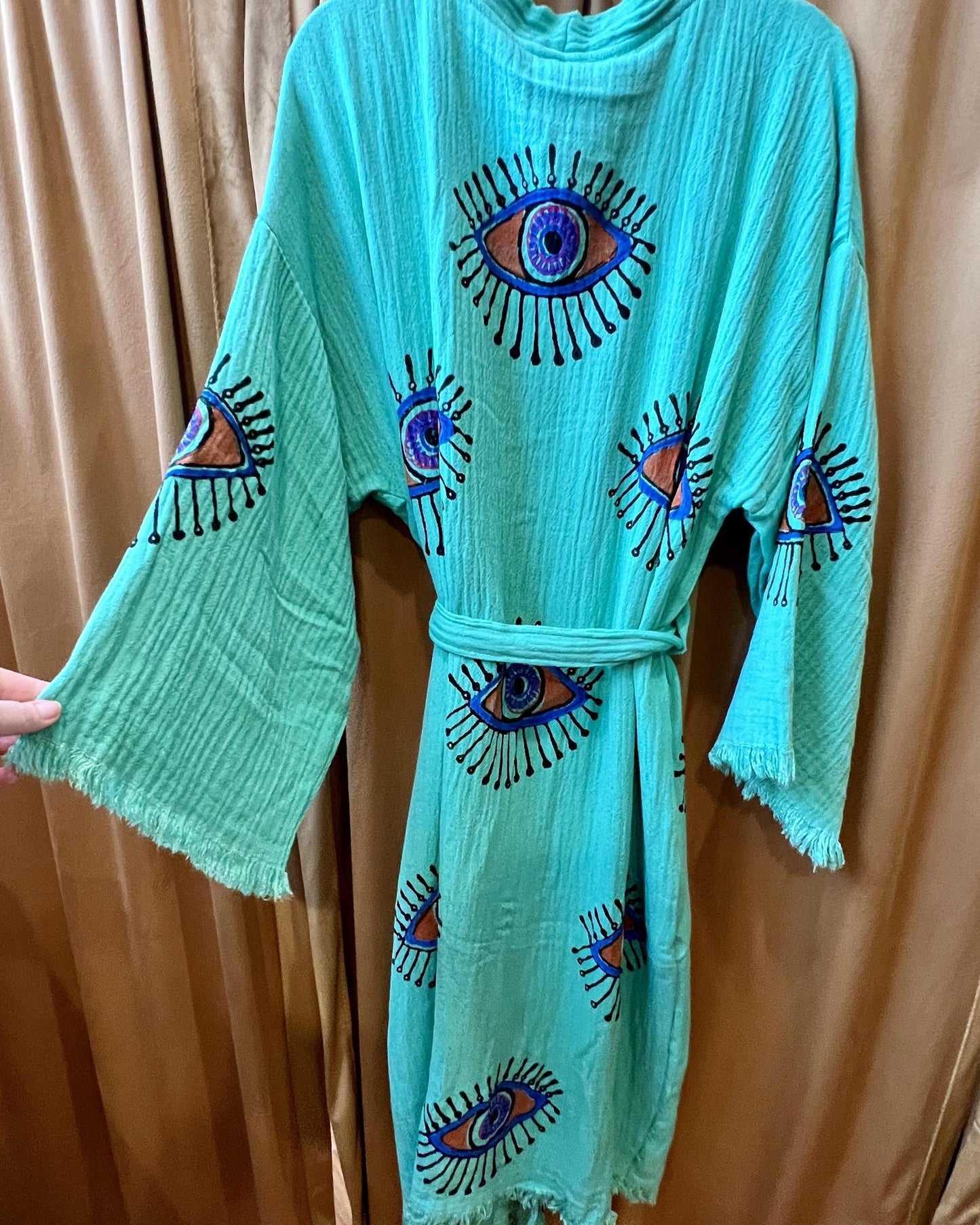 Txtile Block Print Kimono - Organic Turkish Cotton - Aqua/Teal