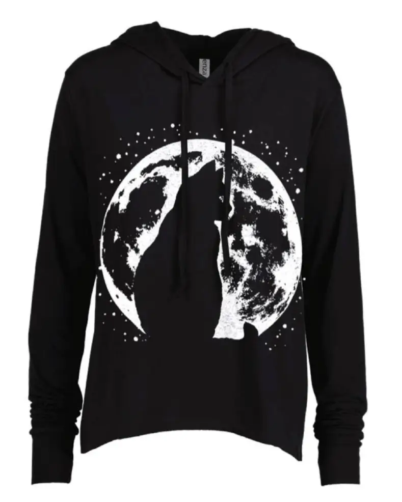 Mad Love Black Longsleeve Hooded Tee with Cat Moon