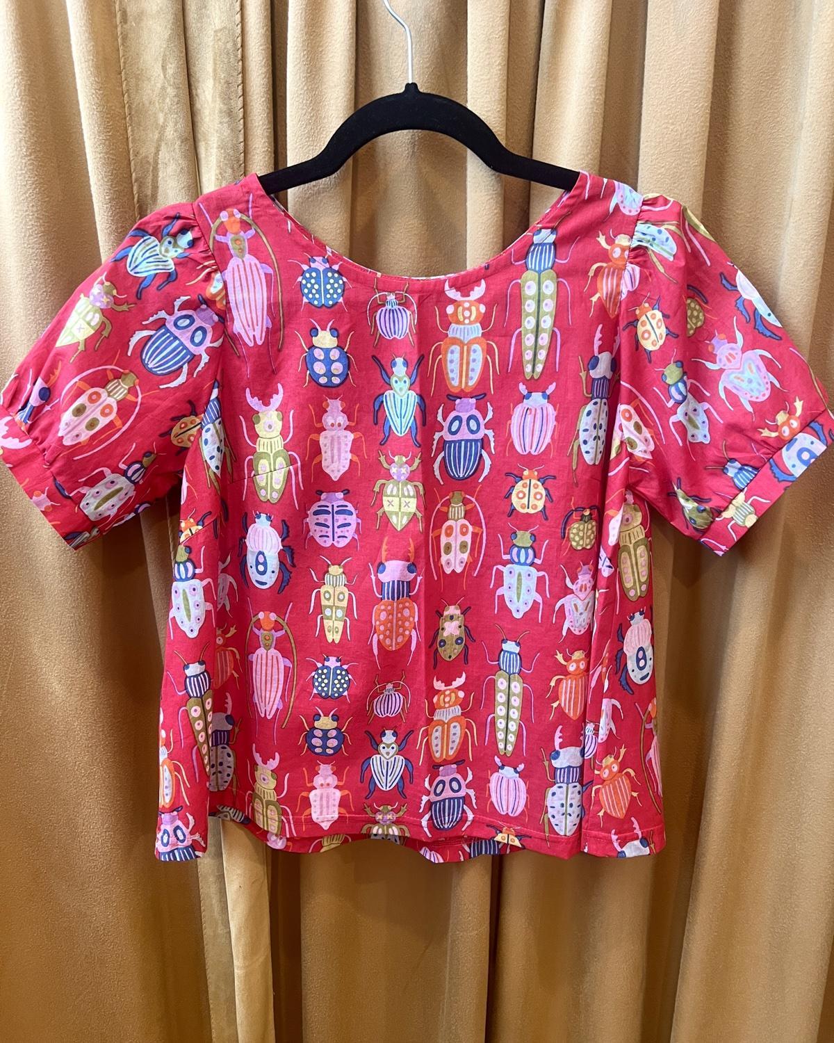 Squasht Puff Sleeve Top in Red Bug Print