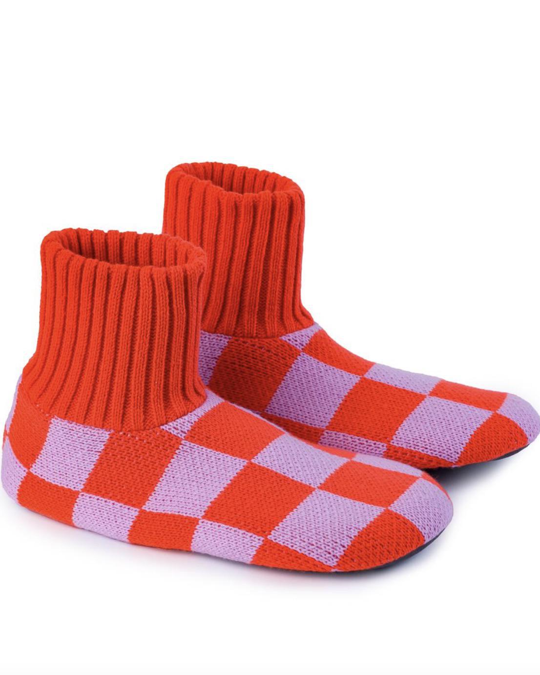 Verloop Checkerboard Sock Slipper Poppy Lilac