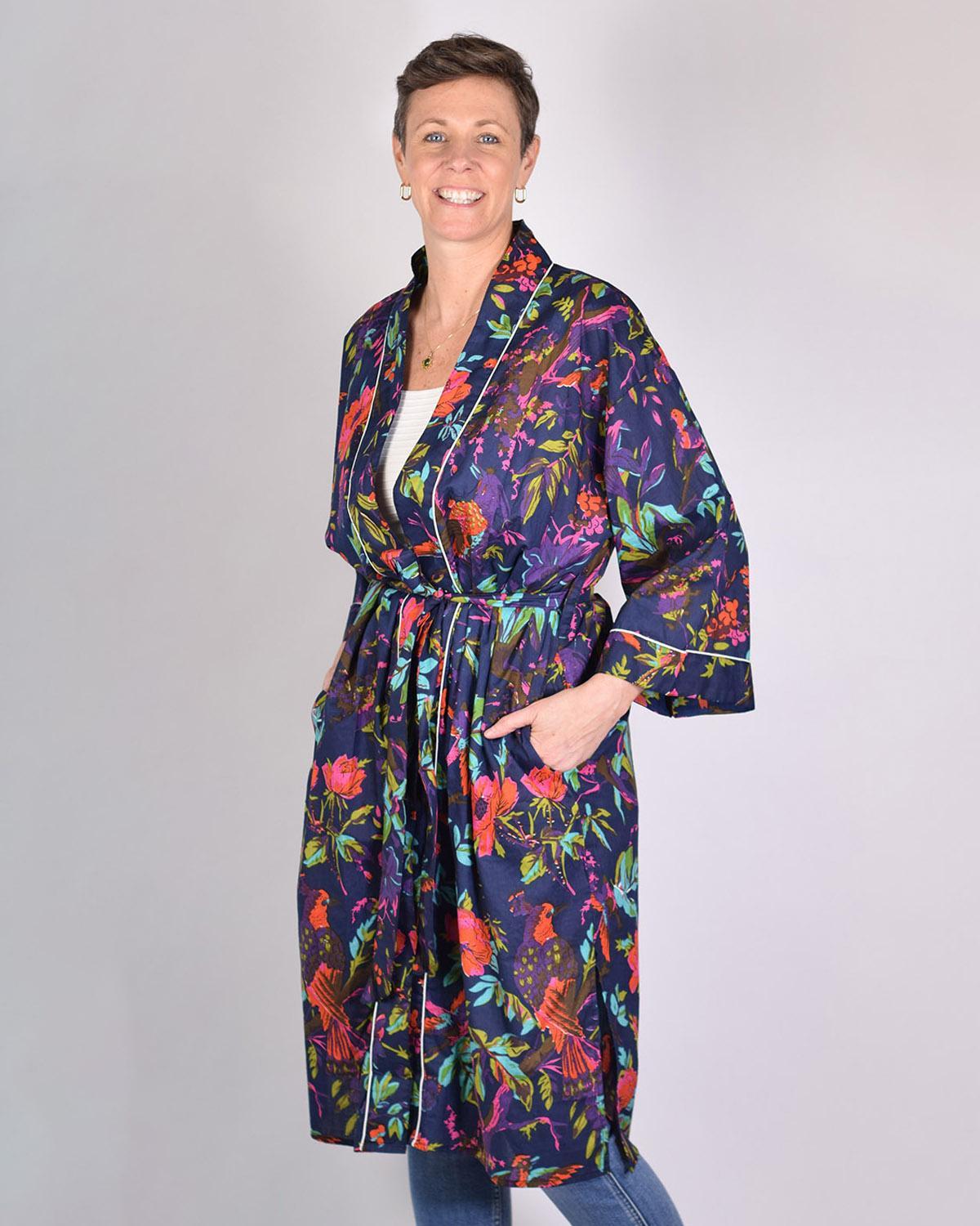 Txtile Lightweight Cotton Robe - Midnight Rainforest