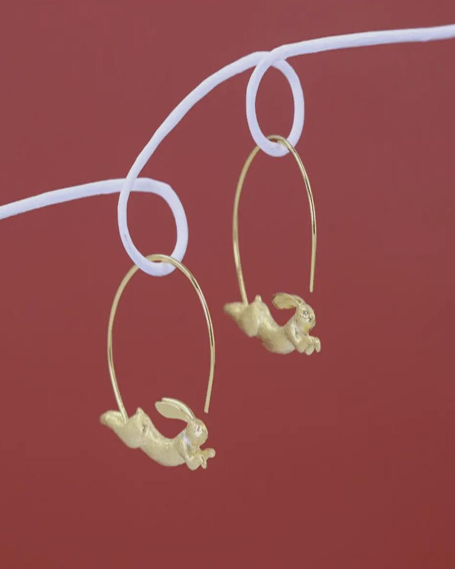 Perimade Gold Jumping Rabbit Hoop Earrings