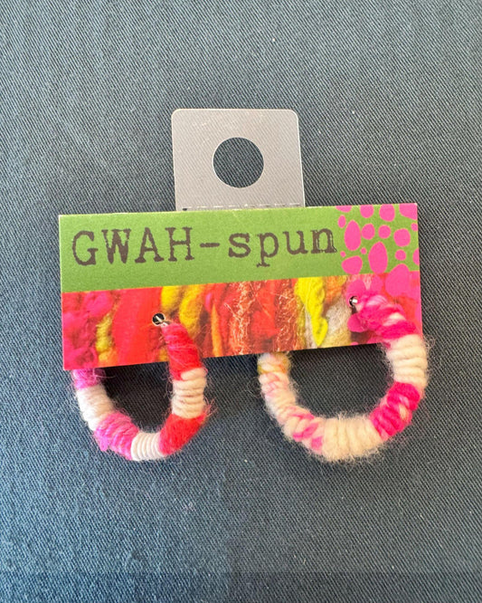 GWAH-spun Hoop Earrings - Small Pink & White