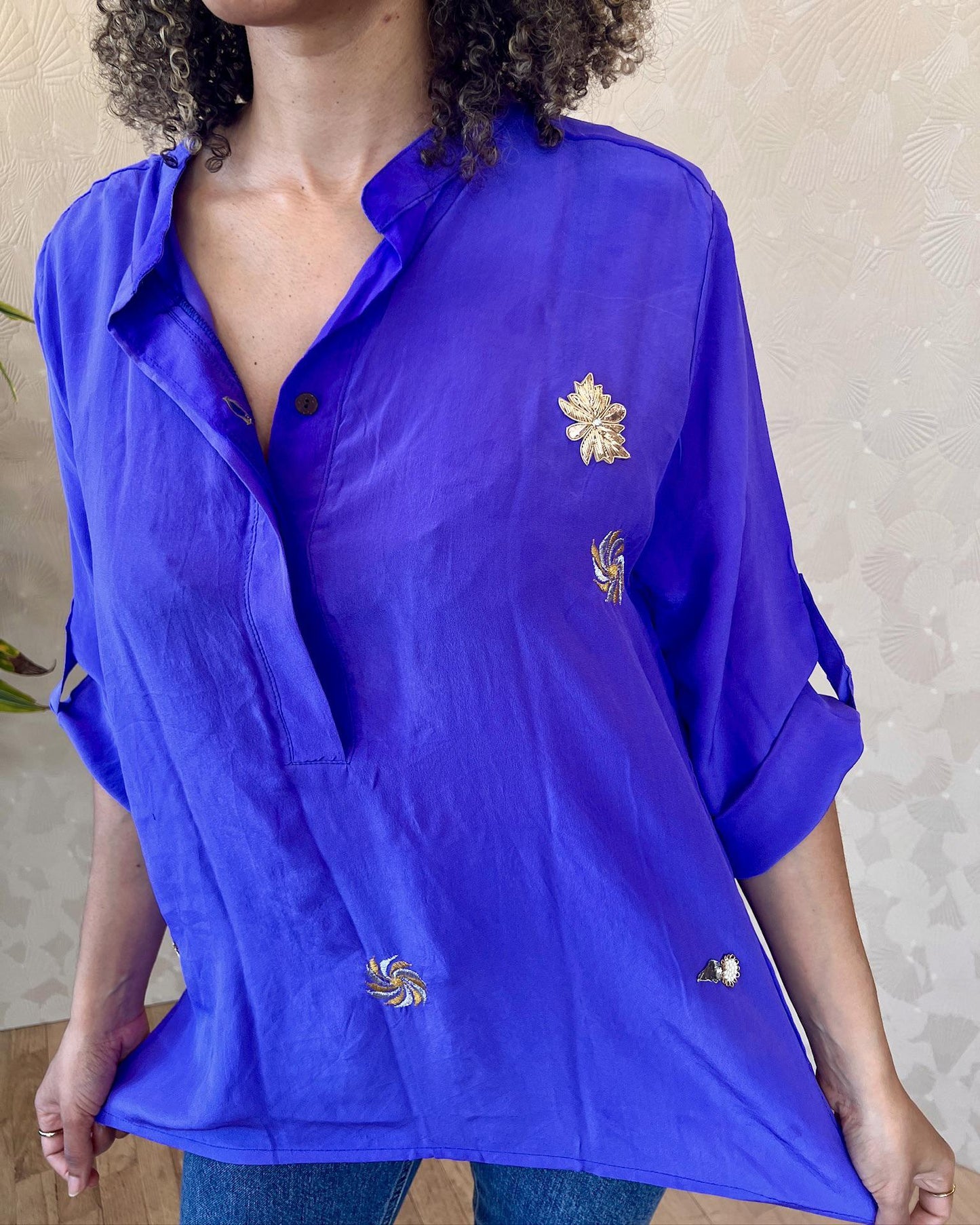 Indie Ella Talynn Silk Top in Royal Purple -size S/M