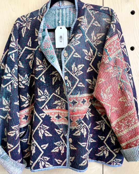 Txtile Charlie Quilted Reversible Patchwork Kantha Jacket in Arushi