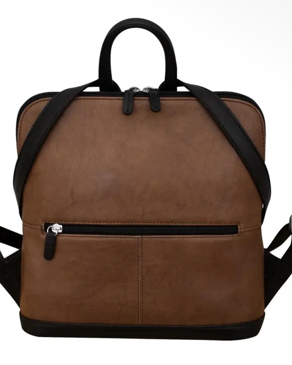 ili Small Leather Backpack in Toffee & Black