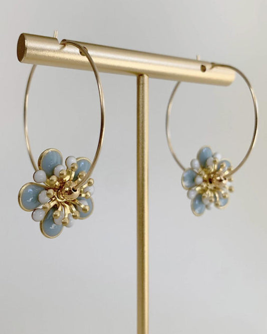 caliLOVESchi 14k Gold Hoops - Blue Daisy